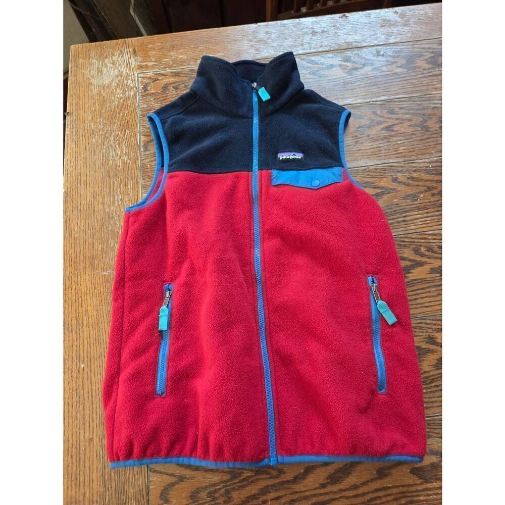 Patagonia Lightweight Synchilla Vest Snap T Fleece Blue Red Full Zip sz Small